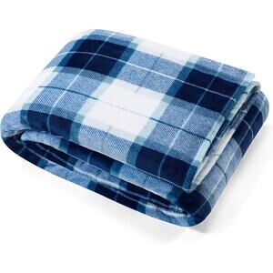 Nautica Ultra Soft Plush Fleece Plaid Blue Twin Blanket